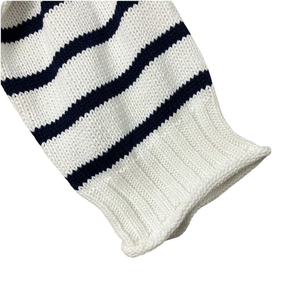 J.Crew 2025 Rollneck Sweater Womens L Ivory Navy Blue Striped Cotton Nautical - Picture 11 of 13